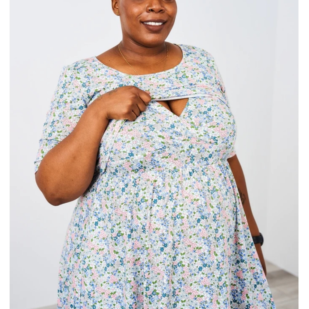 Latched Mama Classic Cotton Nursing Dress, Size Large, Floral Print